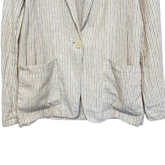 Max Studio Linen Blend Blazer Jacket Womens XS Tan Stripe Lightweight Minimalist - Picture 3 of 9